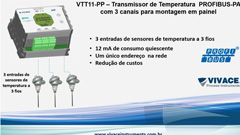 VTT11-PP – Transmissor de Temperatura PROFIBUS-PA com 3 canais para montagem em painel