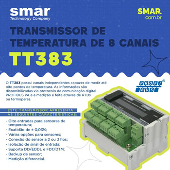 TT383: TRANSMISSOR DE TEMPERATURA DE OITO CANAIS