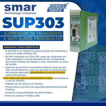 SUP303: SUPRESSOR DE TRANSIENTE E ANTI-SURGE PROFIBUS-DP